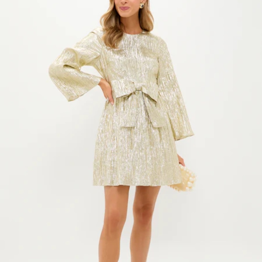 HYACINTH HOUSE NWT - Gold Plisse Carol Bow Mini Dress XL